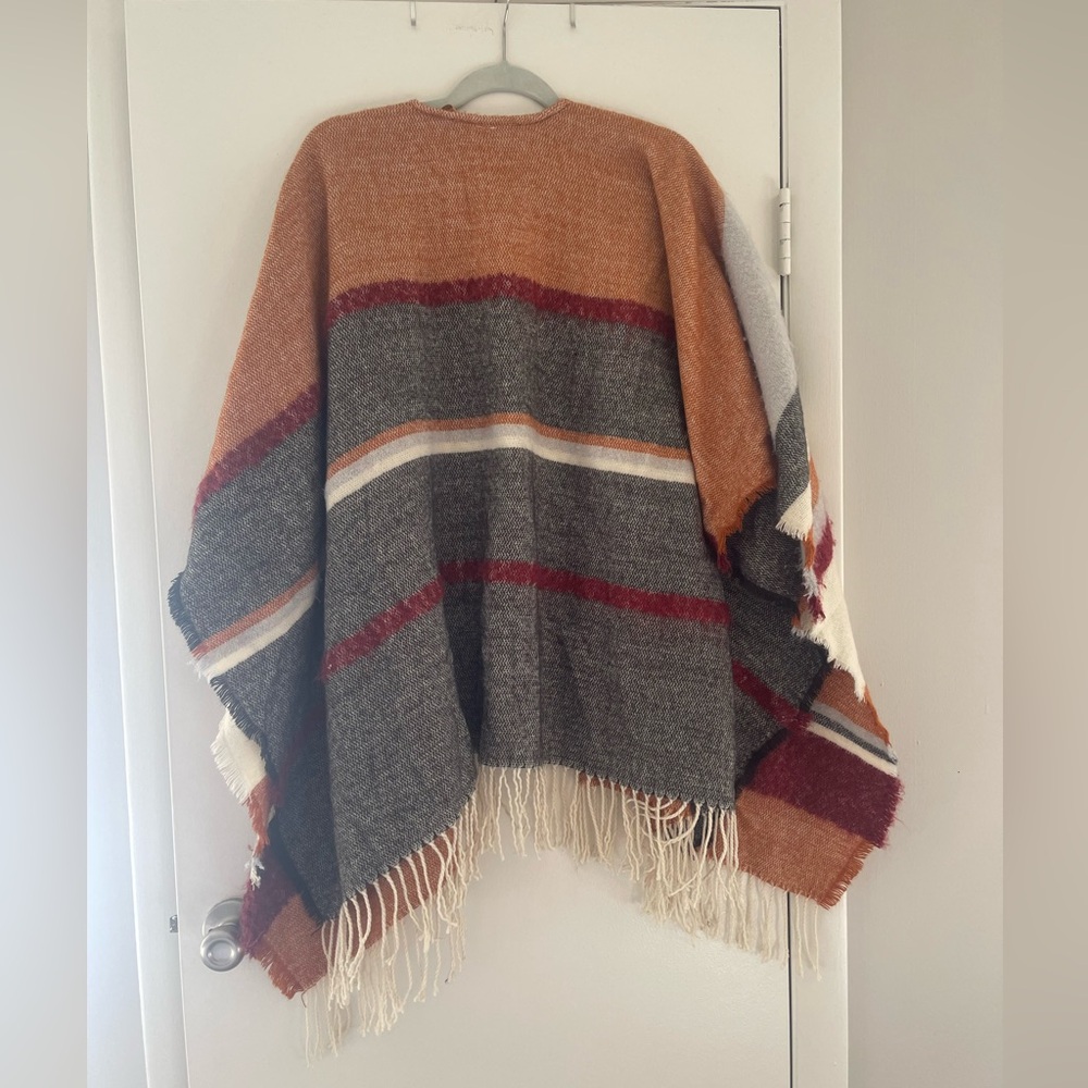 Ana Striped Fringe Poncho/Shawl - Picture 3 of 5